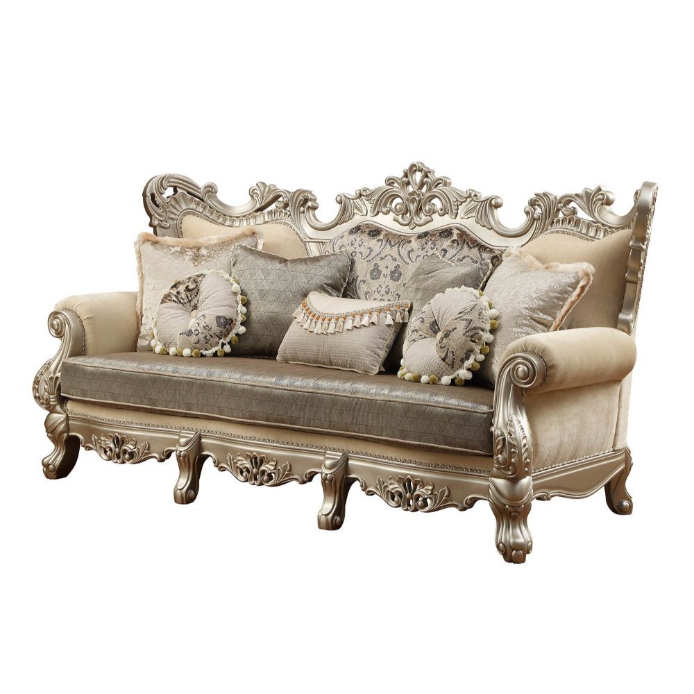 Ranita - Sofa With 7 Pillows - Fabric & Champagne