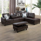 97.5" Wide Brown Synthetic Leather L-Shaped Living Room Sectional Sofa Set
