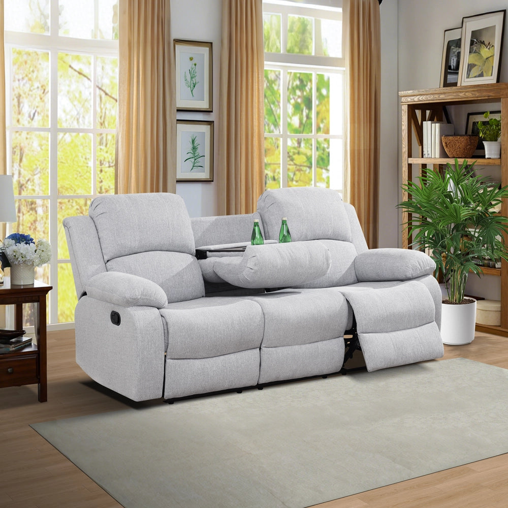 Cinema 3-Piece Grey Fabric Manual Reclining Sofa Set