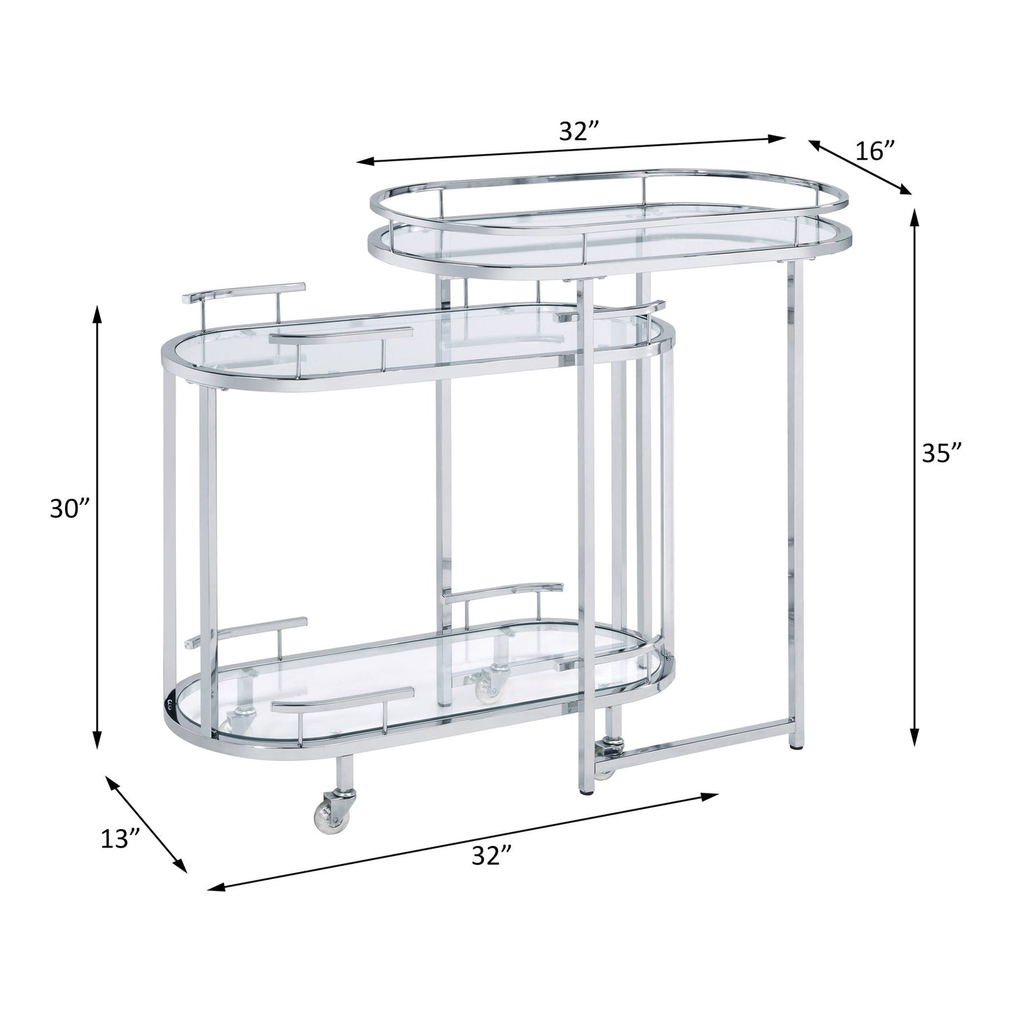 Piffo - Serving Cart Set - Clear Glass & Chrome