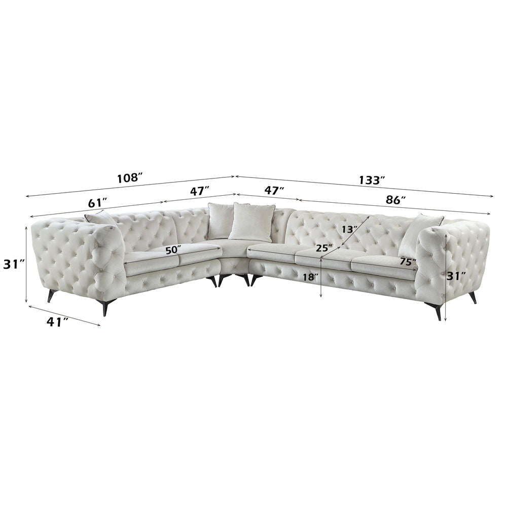 Atronia - Sectional Sofa With 4 Pillows - Beige Fabric