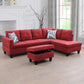 97" Wide Red Flannelette L-Shaped Living Room Sectional Sofa Set — image 3