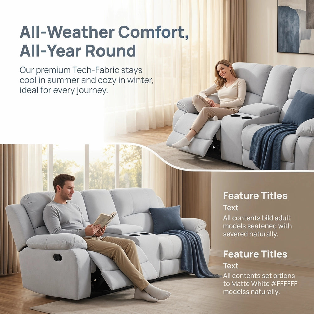 Ainehome 68" Manual RV Loveseat Recliner with Storage Console - Breathable Tech-Fabric Motorhome Sofa Replacement - 67" Full Extension & 26" Door Friendly - Brown