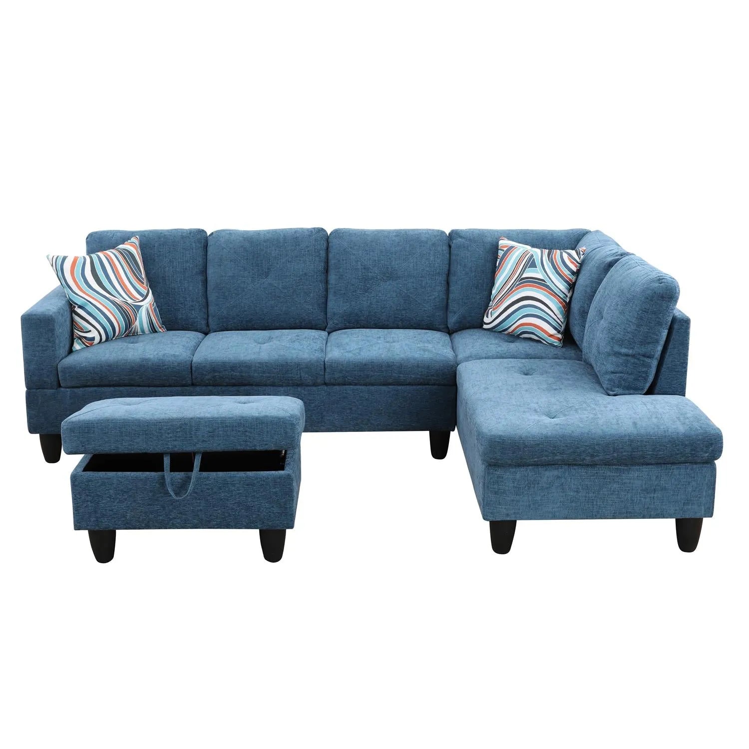 97" Wide Blue Linen L-Shaped Living Room Sectional Sofa Set — image 6