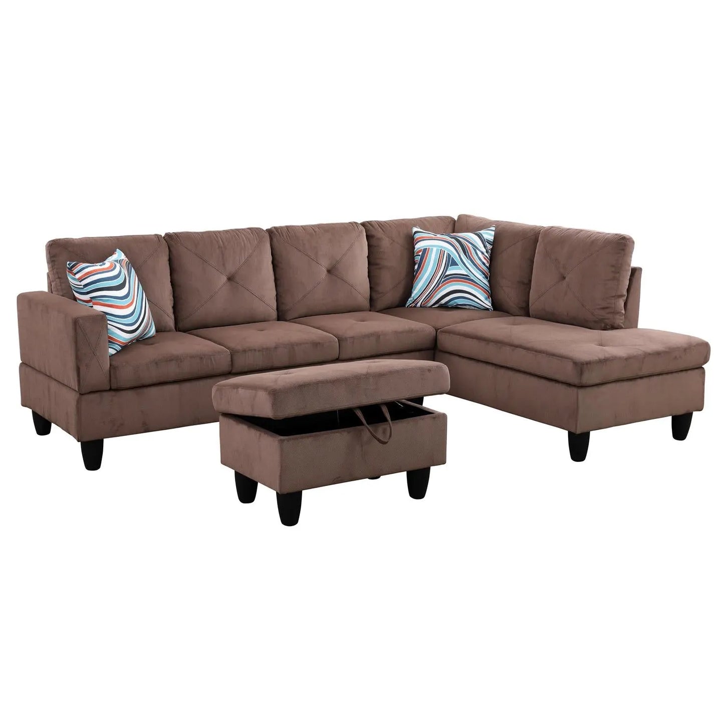 97" Wide Brown Corduroy L-Shaped Living Room Sectional Sofa Set — image 6