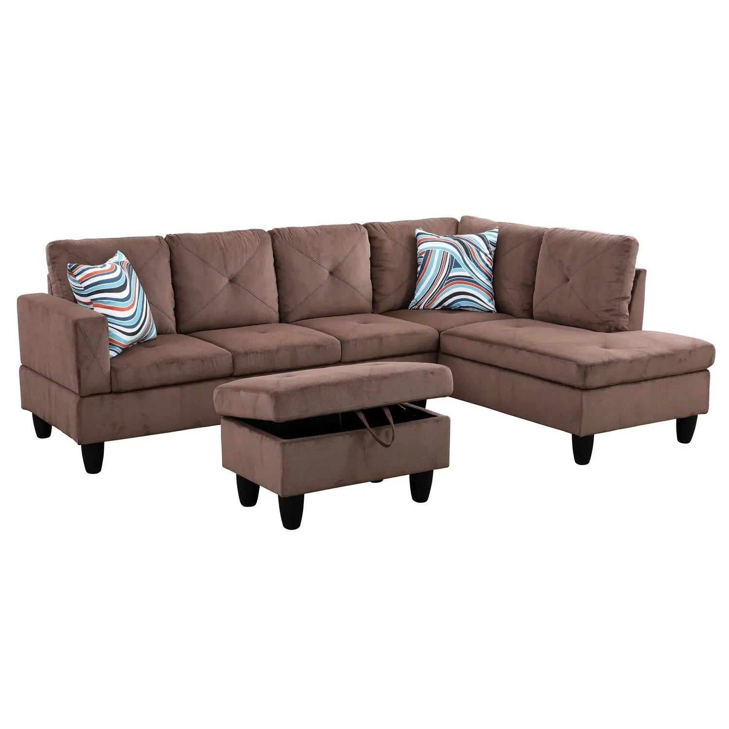 97" Wide Brown Corduroy L-Shaped Living Room Sectional Sofa Set — image 6