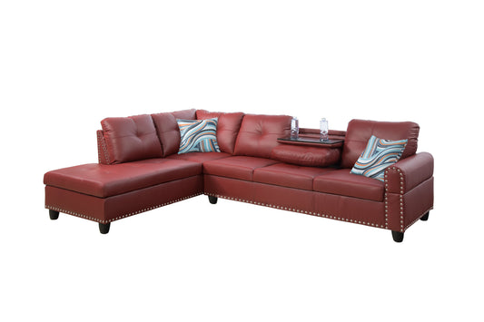 97.5" Wide Red Synthetic Leather L-Shaped Living Room Sectional Sofa Set