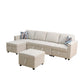 Ainehome Off-White Extendable Fabric Sofa Bed 6-Piece Sectional with Storage