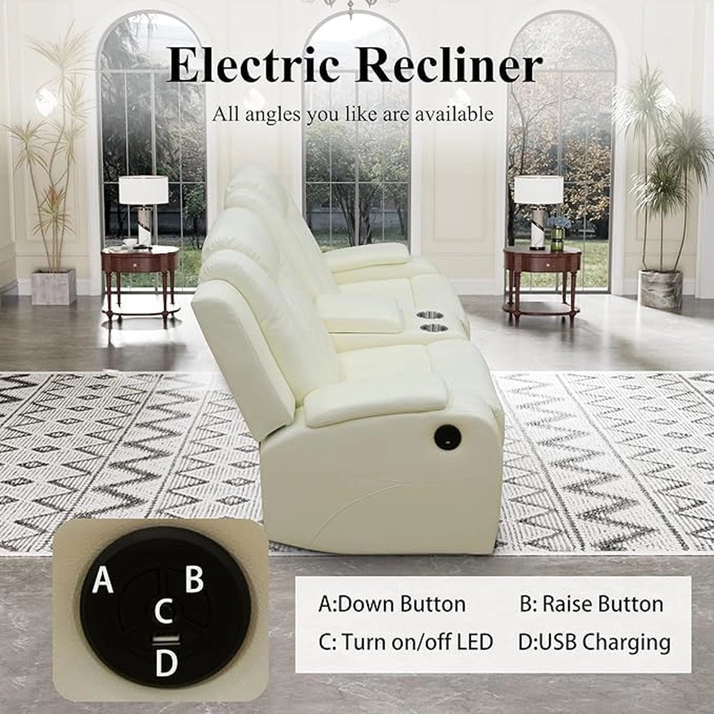 White Leather 3-Piece Power Reclining Sofa Set with Diamond Stitching & Smart Features — Sofa Set image 5