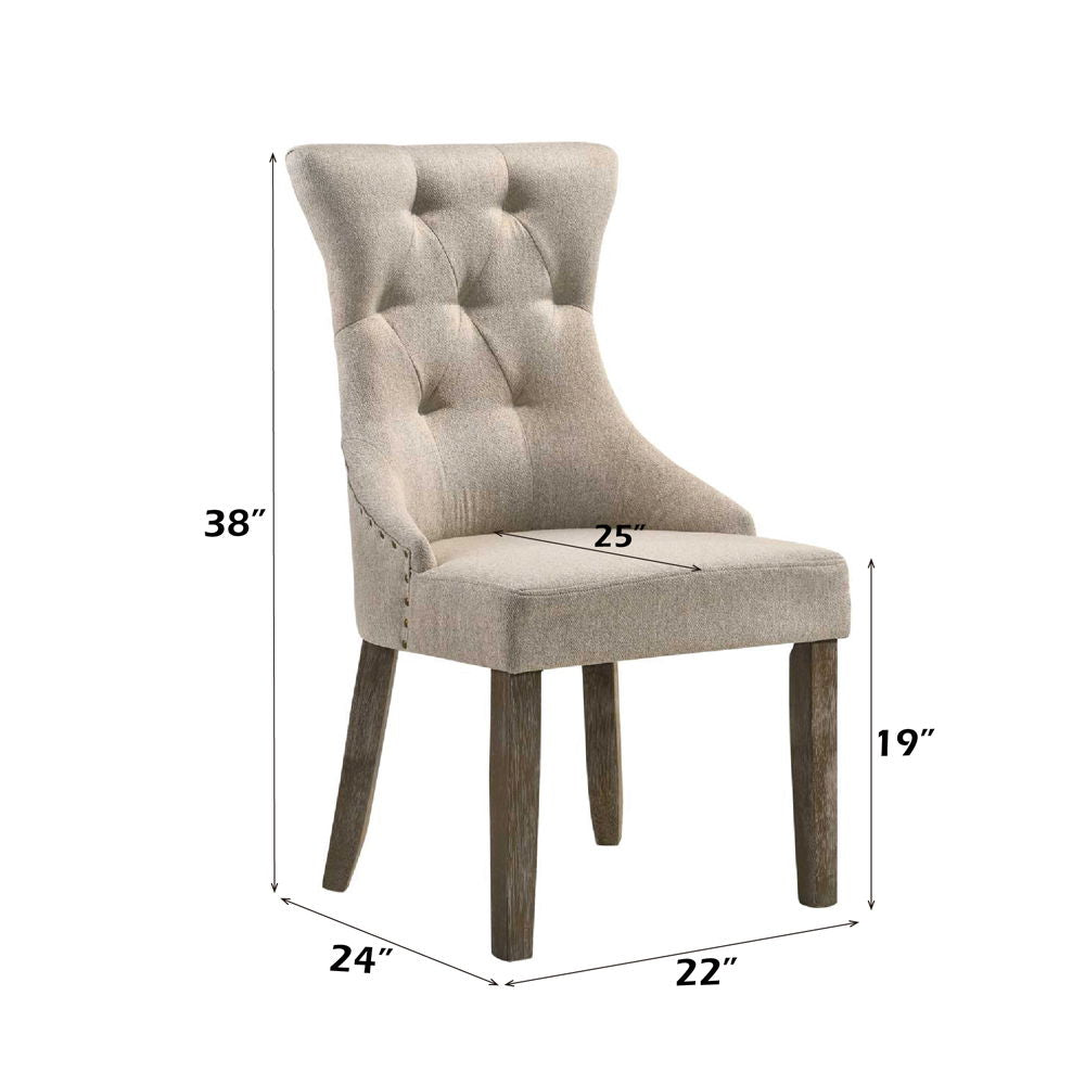 Gabrian - Side Chair (Set of 2) - Two-Tone Beige Fabric & Reclaimed Gray