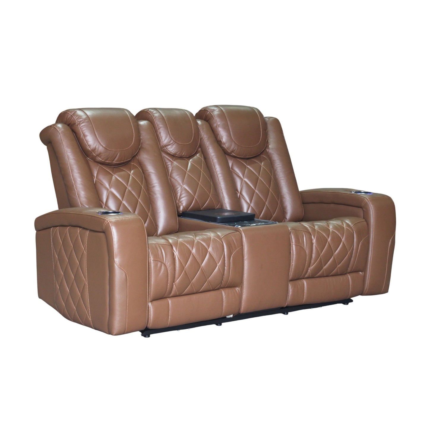 Dorian - Reclining Leather Loveseat With Power Headrest, Footrest And Cooler - Brown