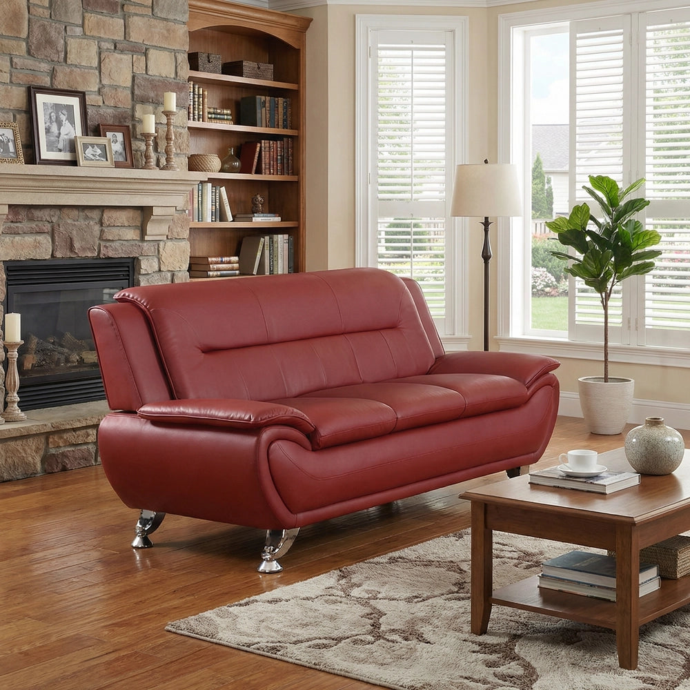 Red Faux Leather 3-Piece Living Room Sofa Set with Elegant Design