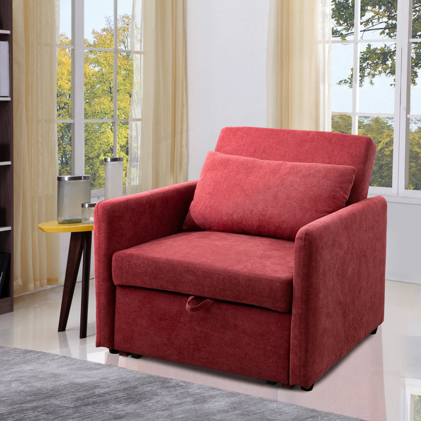 Ainehome Red Lint Convertible One-Seat Sofabed