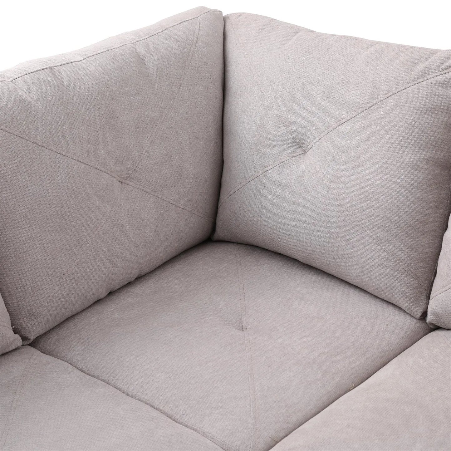 97" Wide Grey White Flannelette L-Shaped Living Room Sofa Set — image 6