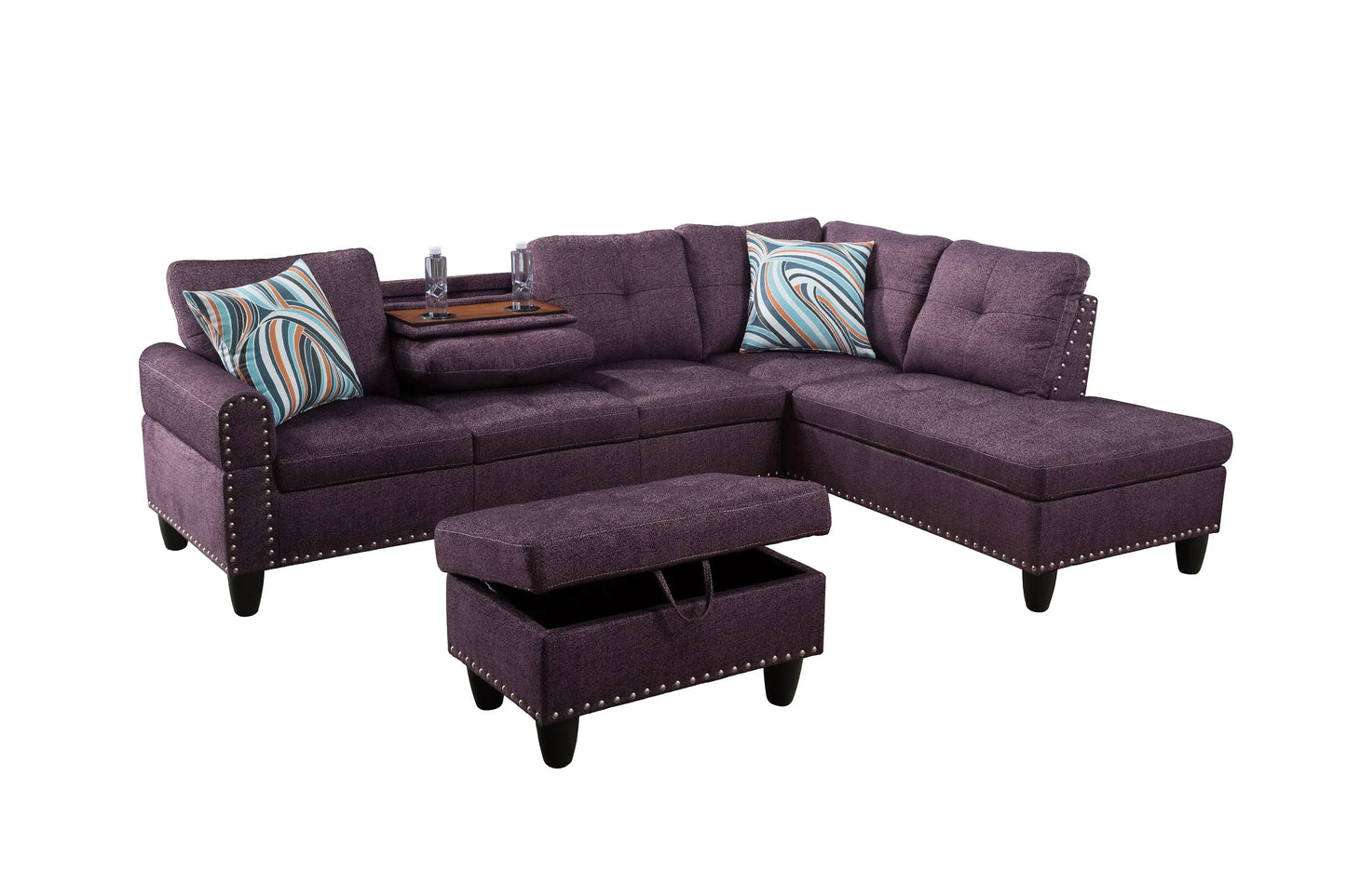 Ainehome 97.5" Wide Amaranth Linen L-Shaped Living Room Sectional Sofa Set