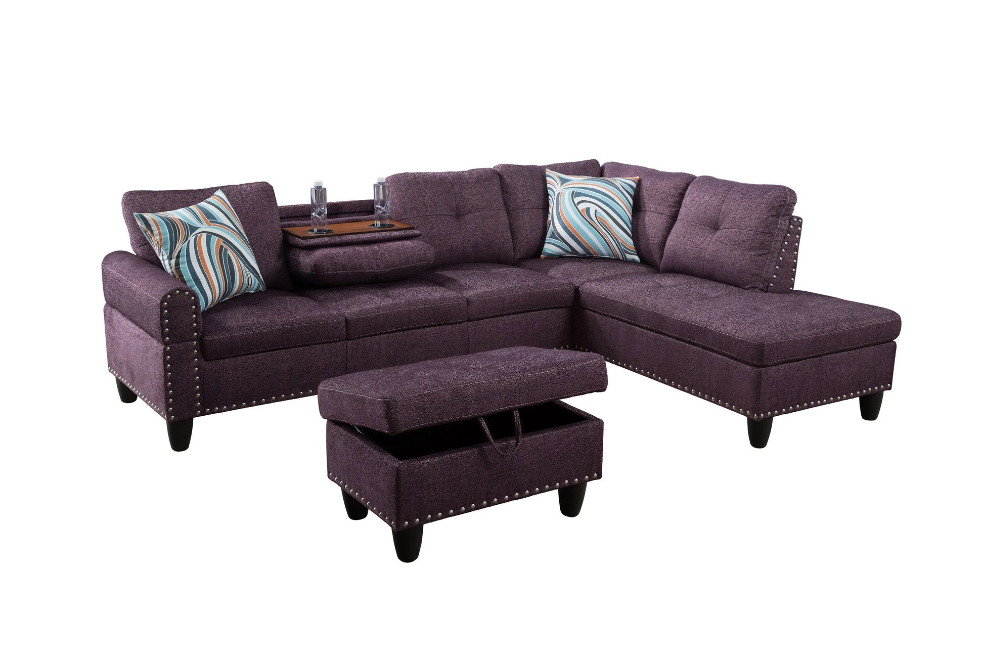 Ainehome 97.5" Wide Amaranth Linen L-Shaped Living Room Sectional Sofa Set