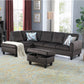 97" Wide Dark Brown Flannel L-Shaped Living Room Sectional Sofa Set