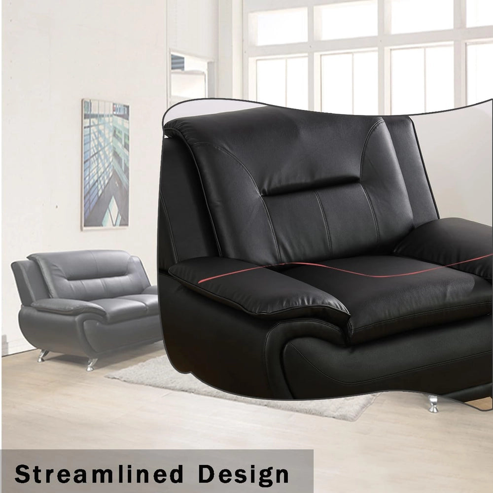 Ainehome Black Faux Leather 3-2-1 Living Room Sofa Set