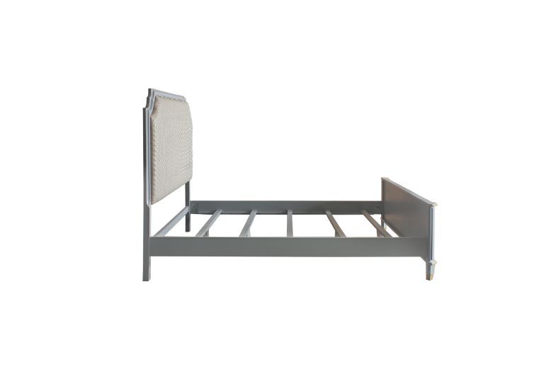 House Marchese - Queen Bed - Two Tone Beige Fabric & Pearl Gray
