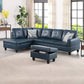 97" Wide Denim Faux Leather Living Room Sofa Set