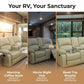 Ainehome 68" Manual RV Loveseat Recliner with Storage Console - Breathable Synthetic Leather Motorhome Sofa Replacement - 67" Full Extension & 26" Door Friendly - Walnut Brown