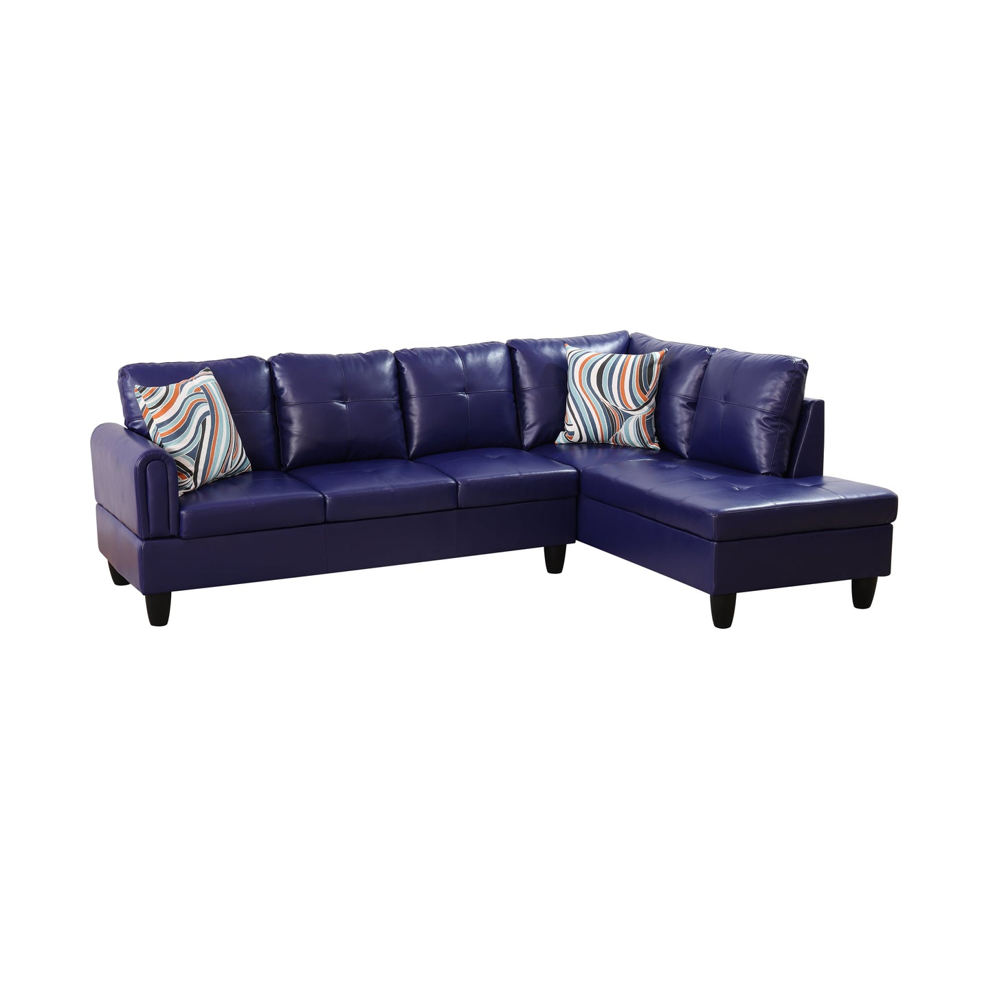 97" Wide Blue Faux Leather L-Shaped Living Room Sectional Sofa Set