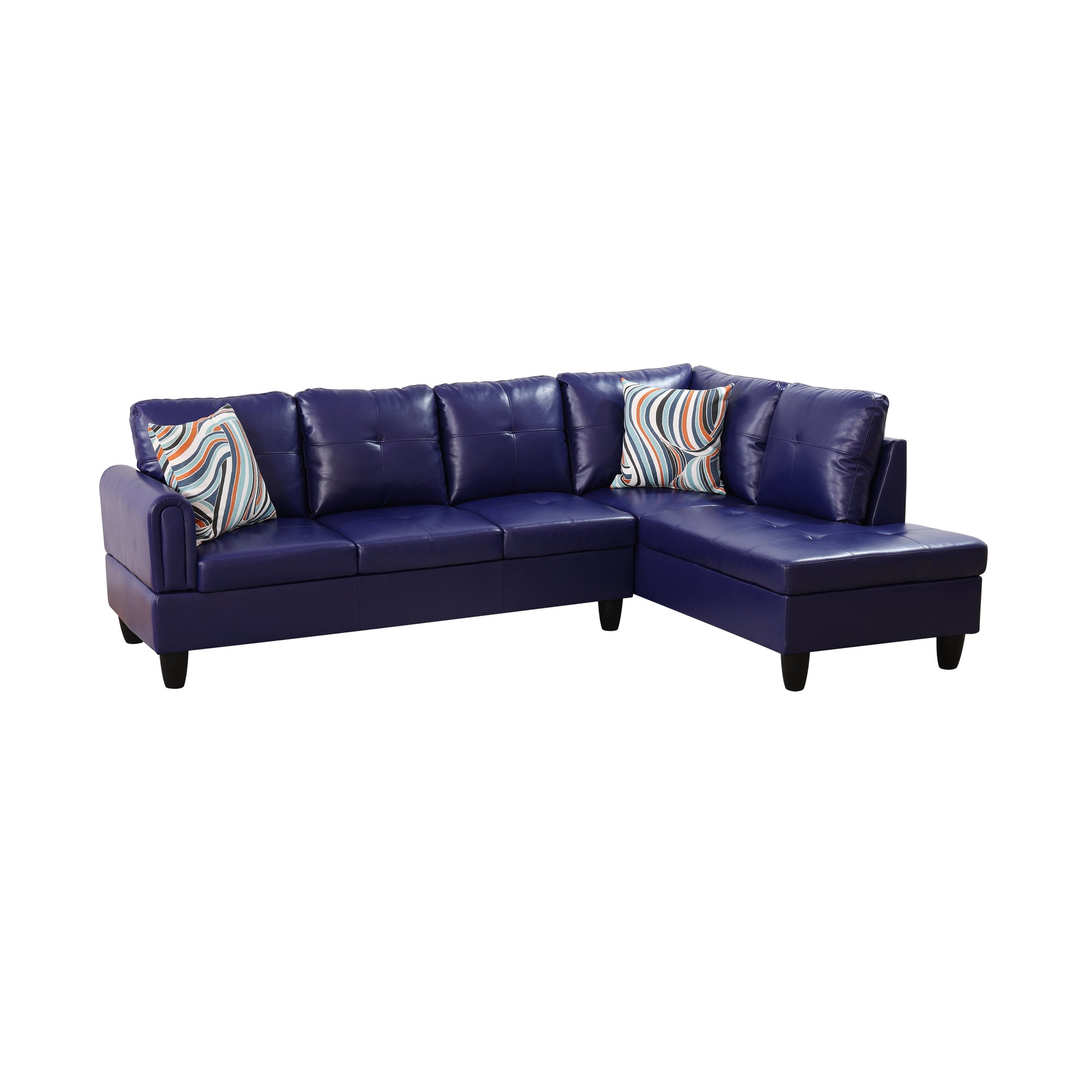 97" Wide Blue Faux Leather L-Shaped Living Room Sectional Sofa Set