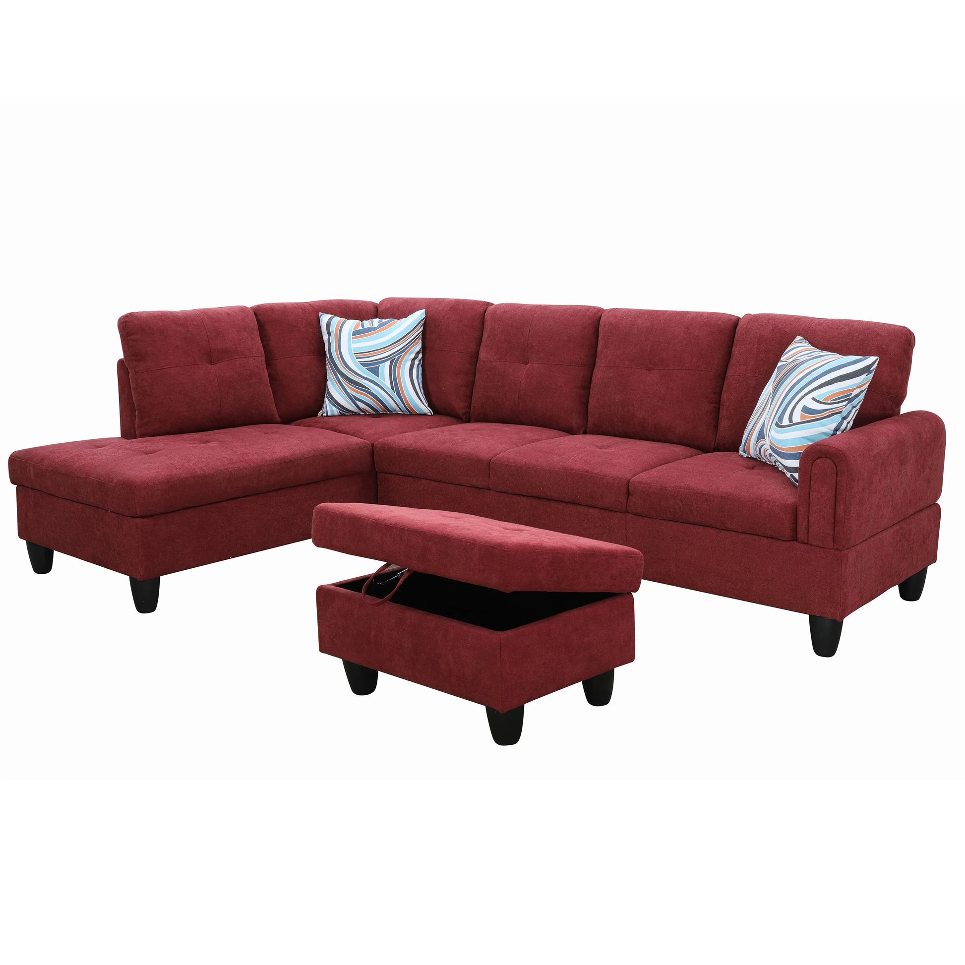 Ainehome 97" Wide Flannel L-Shaped Living Room Sectional Sofa Set
