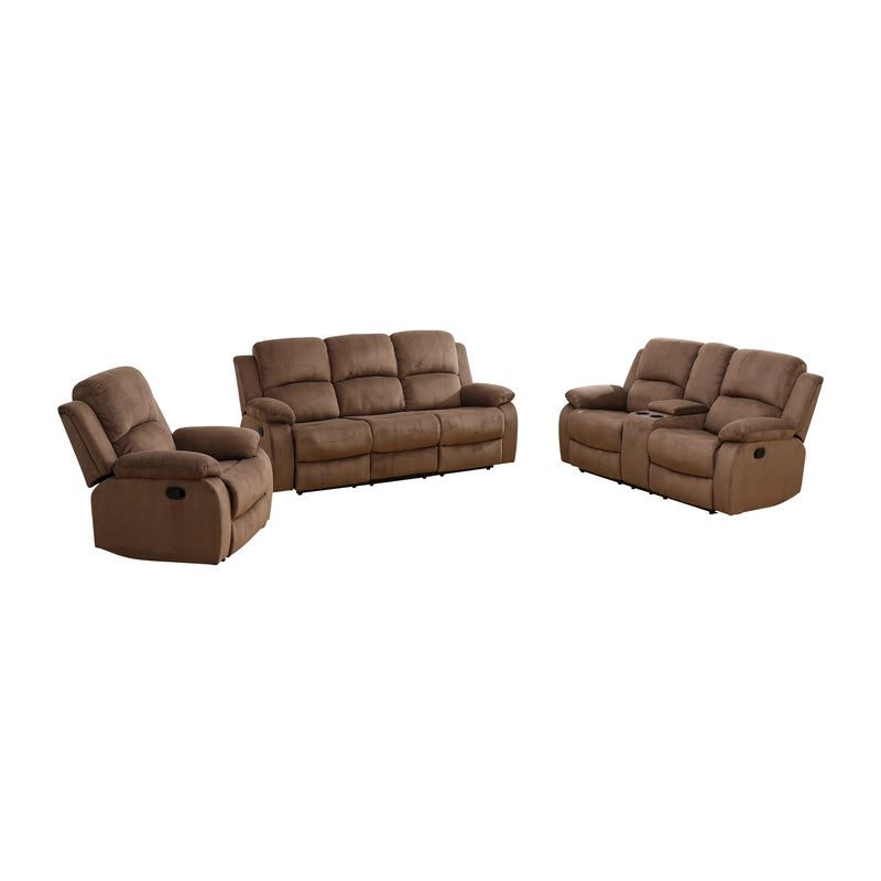 Ainehome Cinema 3-Piece Plush Brown Microfiber Reclining Sofa Set