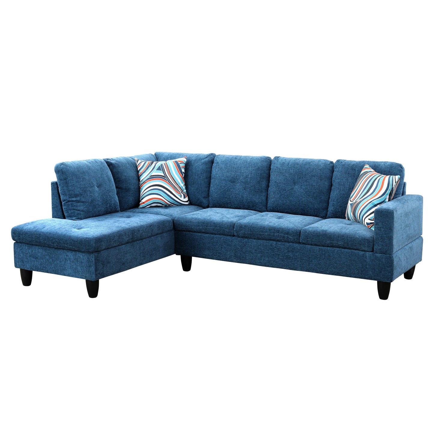 97" Wide Blue Linen L-Shaped Living Room Sectional Sofa Set — image 4