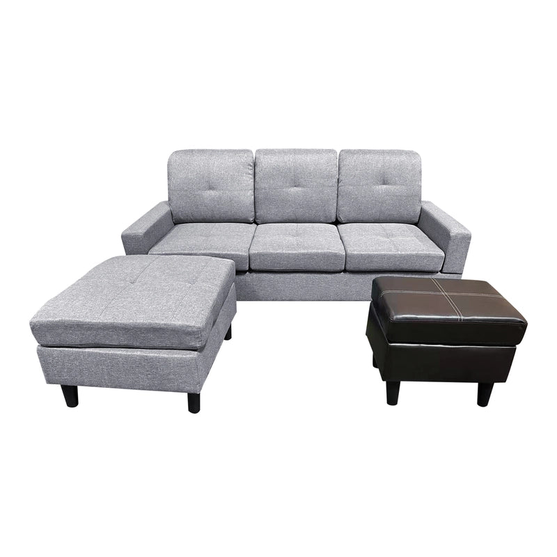 3-Piece Sofa Set with Double Spring Structure - Grey & Brown image 2