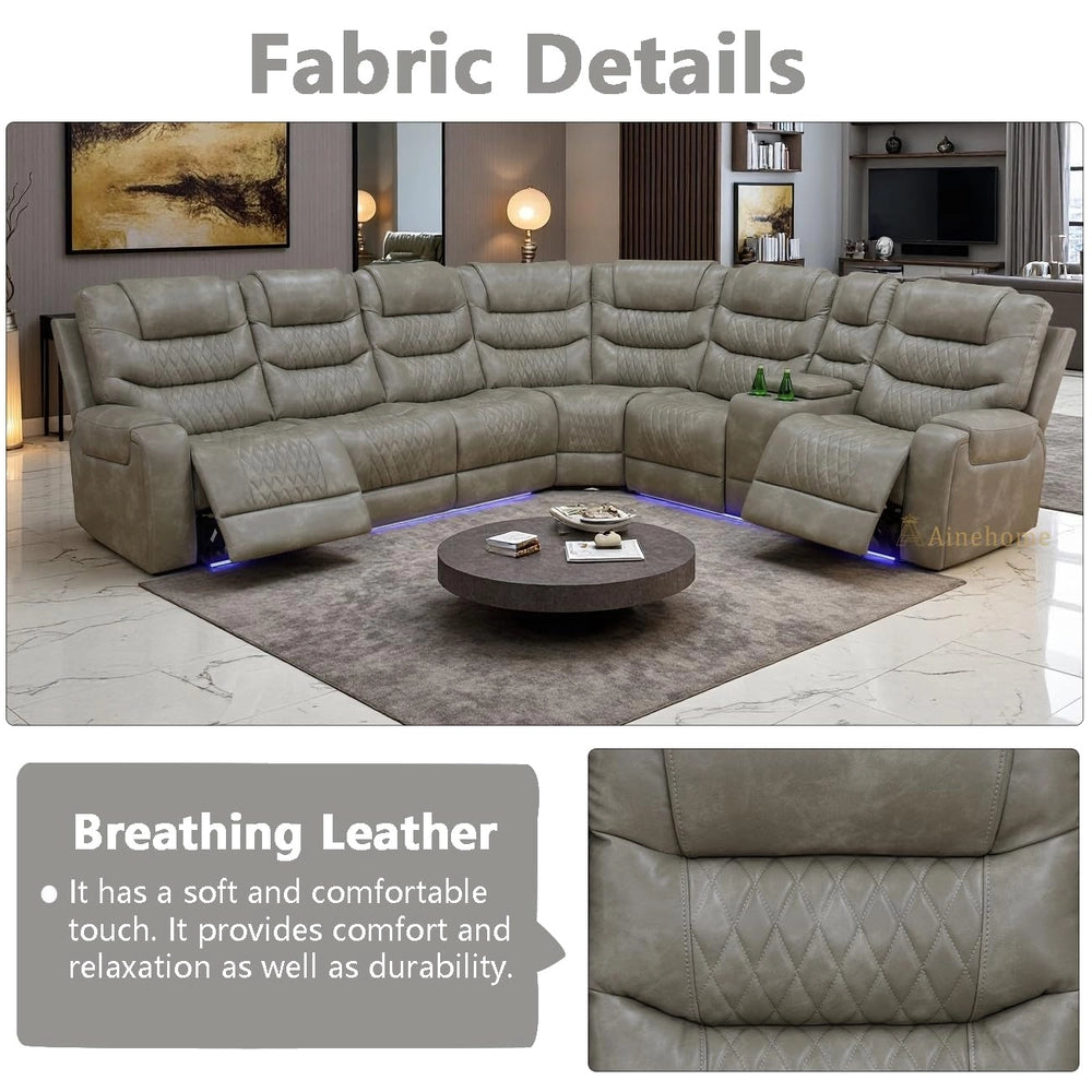 Ainehome Grey 3-Piece Intelligent Power Reclining Leather Sectional Sofa Set with Smart Features