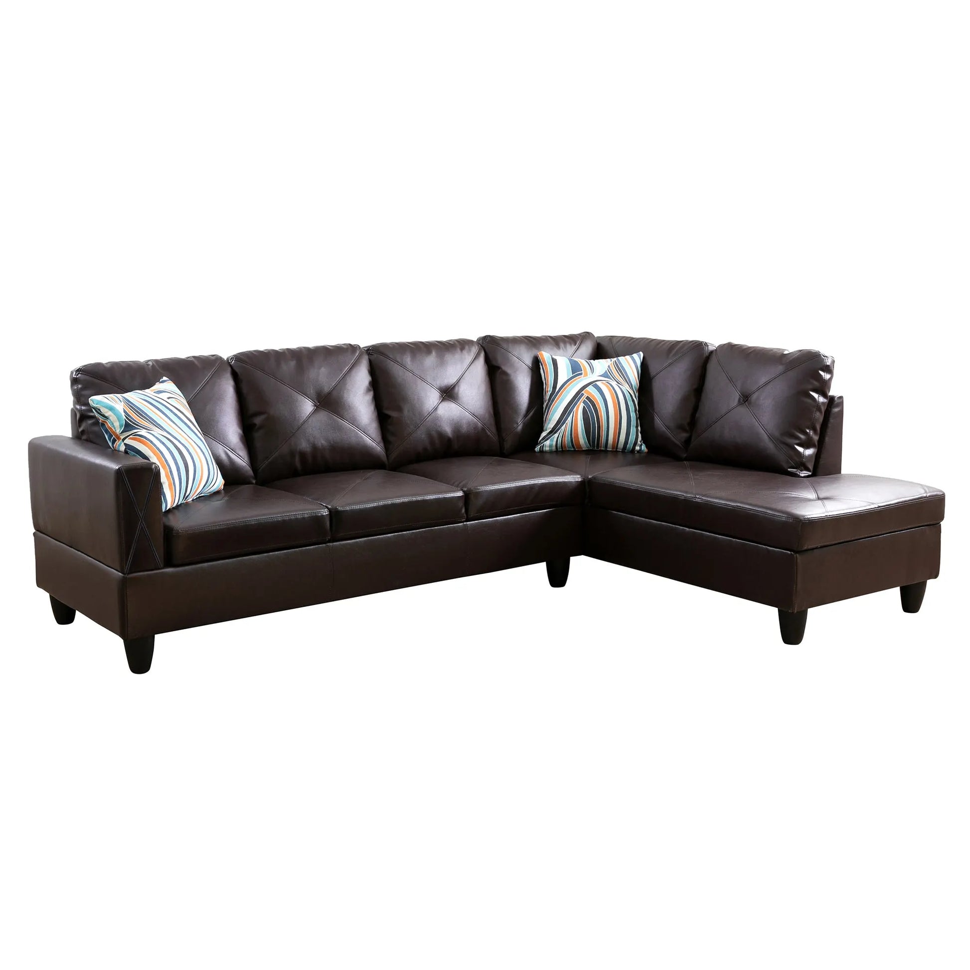97" Wide Brown Faux Leather L-Shaped Living Room Sectional Sofa Set — image 9