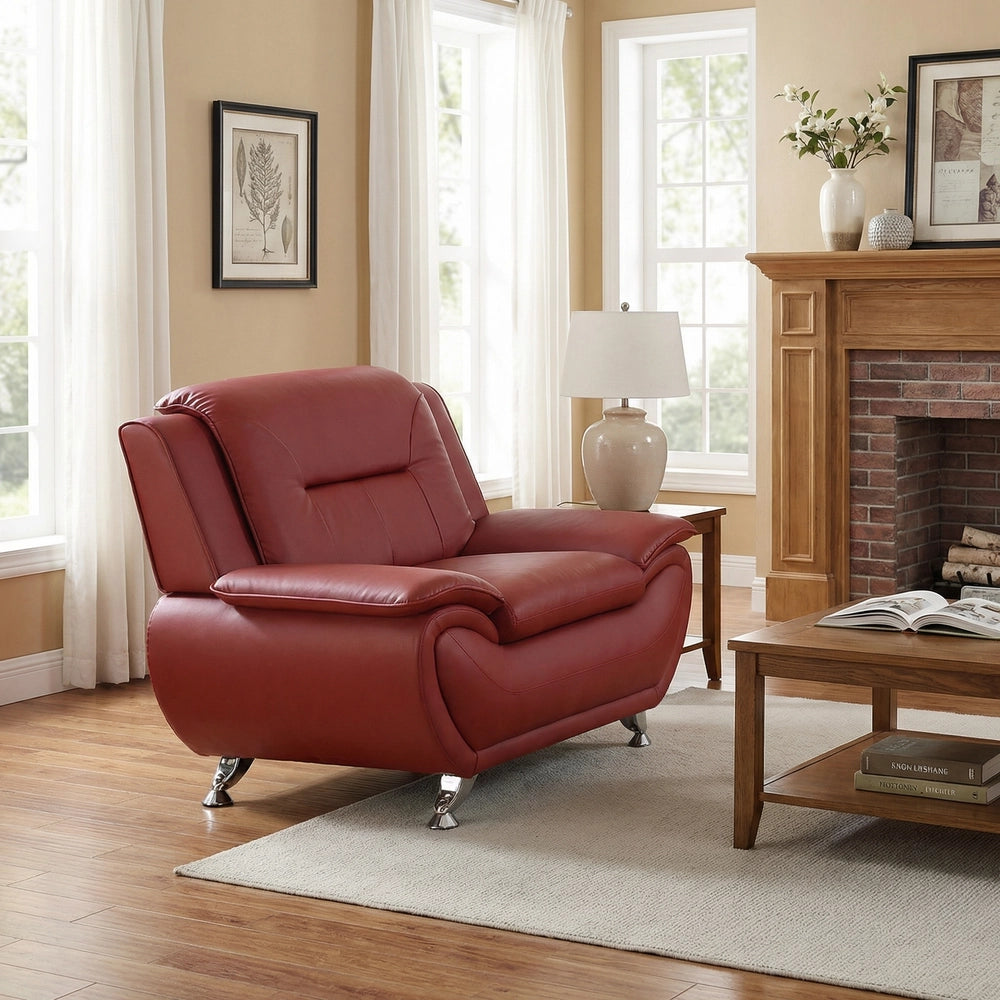 Red Faux Leather 3-Piece Living Room Sofa Set with Elegant Design