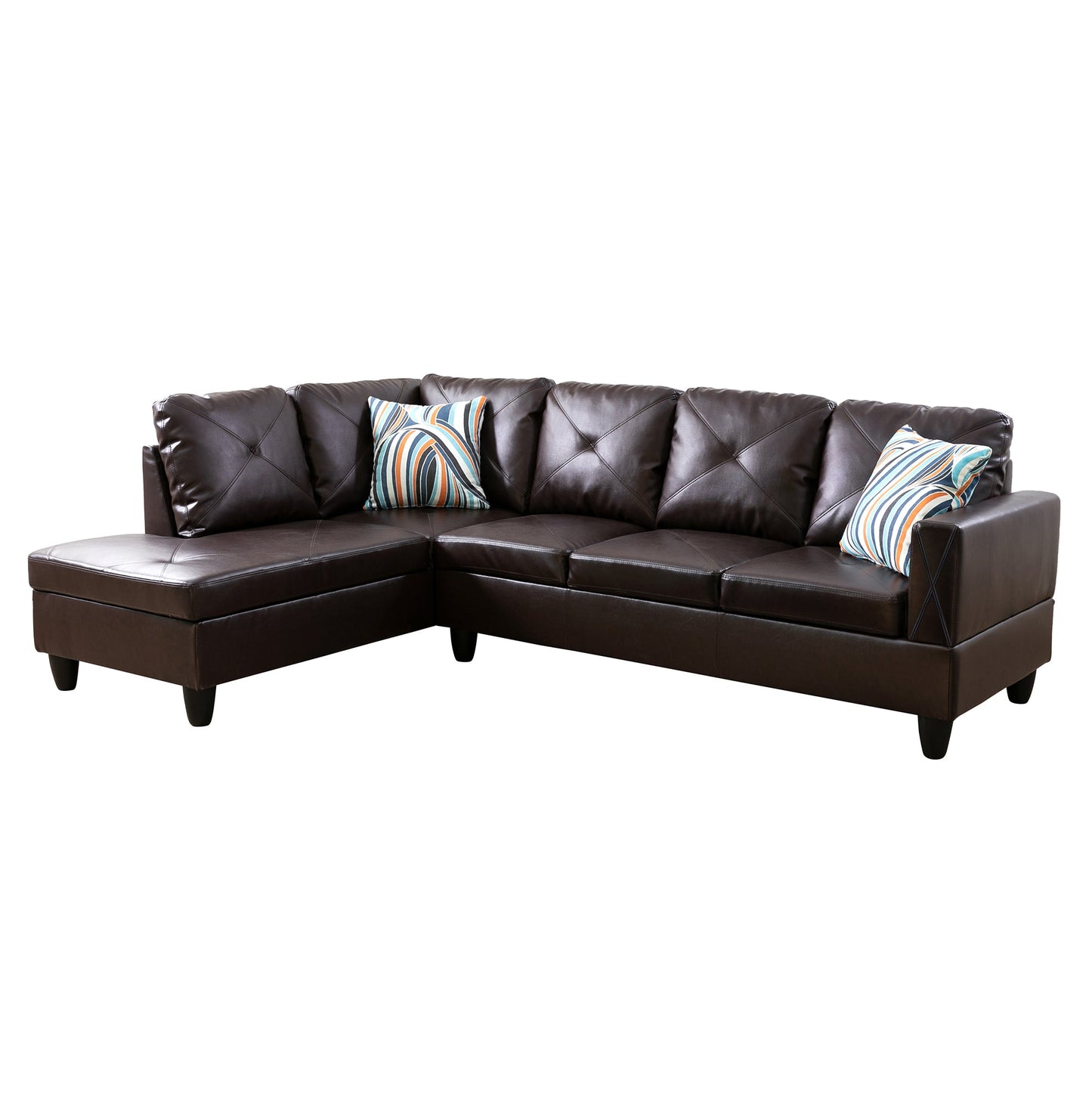 97" Wide Brown Faux Leather L-Shaped Living Room Sectional Sofa Set — image 8