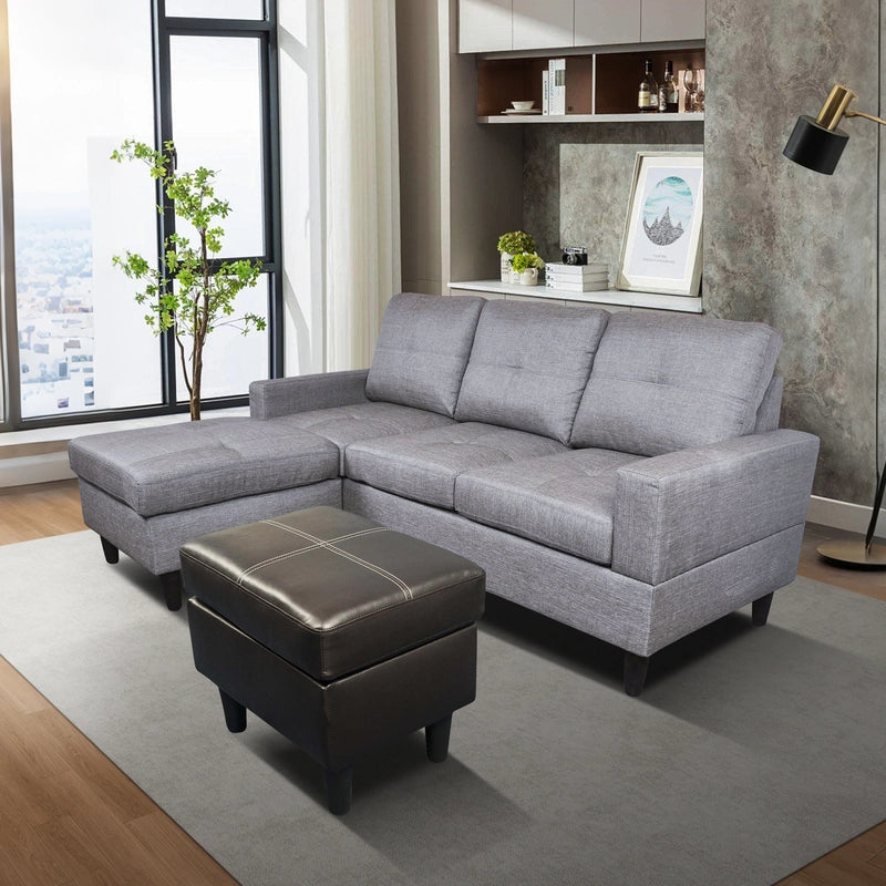 3-Piece Sofa Set with Double Spring Structure - Grey & Brown