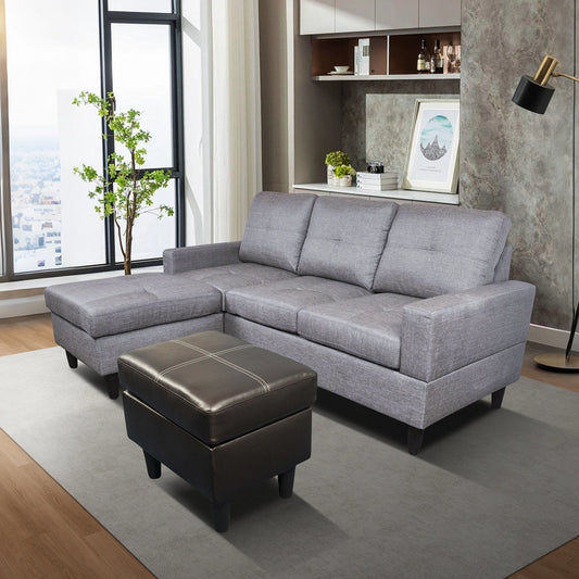 3-Piece Sofa Set with Double Spring Structure - Grey & Brown