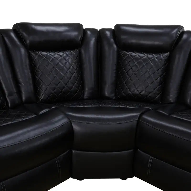 Ainehome Black Leather Power Reclining Sofa Set with Smart Storage & Wireless Charging