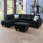 97" Wide Black Flannel L-Shaped Living Room Sectional Sofa Set