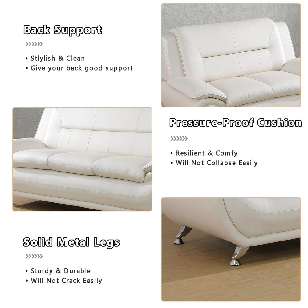 Ainehome Solid Color Faux Leather 3-Piece Living Room Sofa Set with Elegant Design