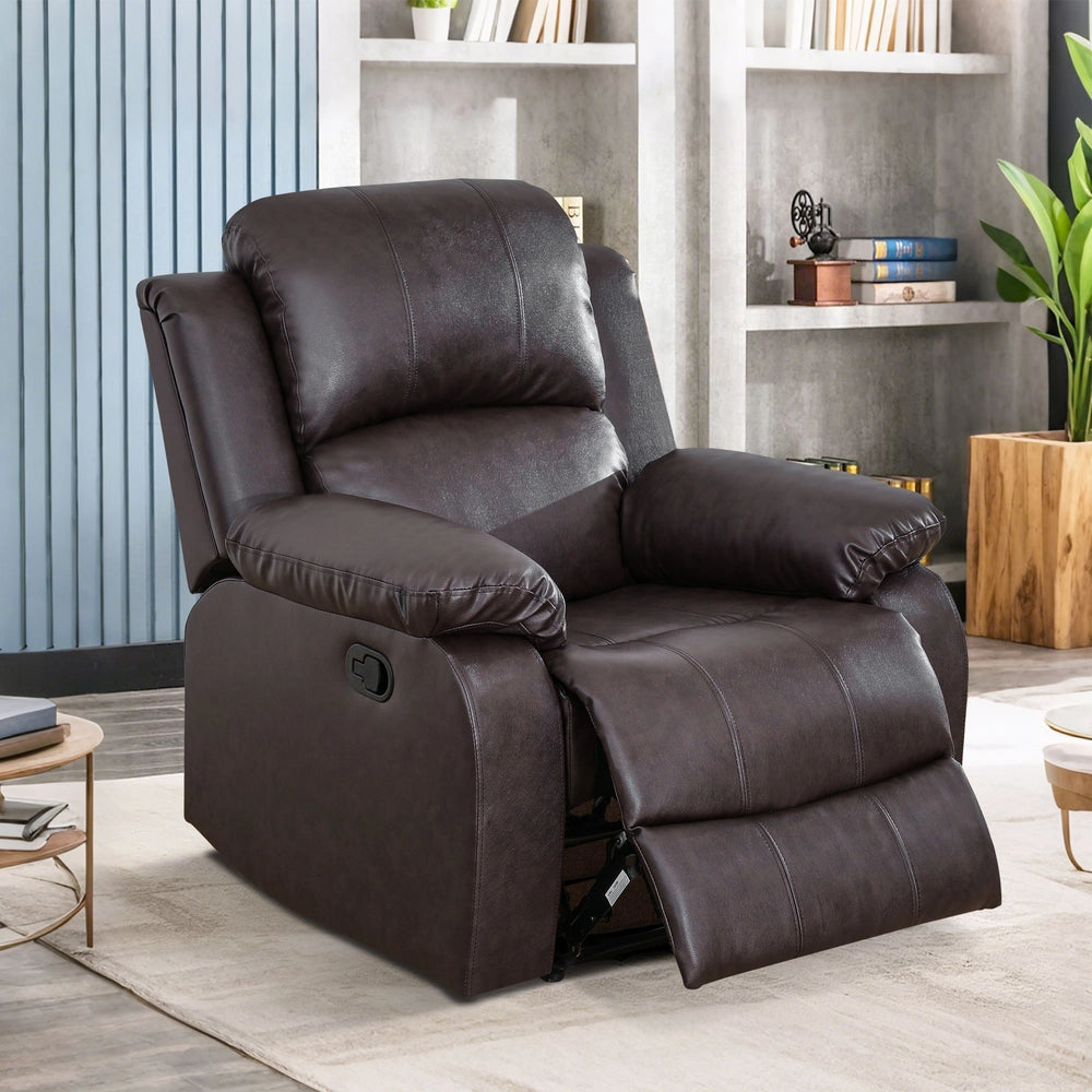 "Cinema" 3-Piece Brown Faux Leather Manual Reclining Sofa Set