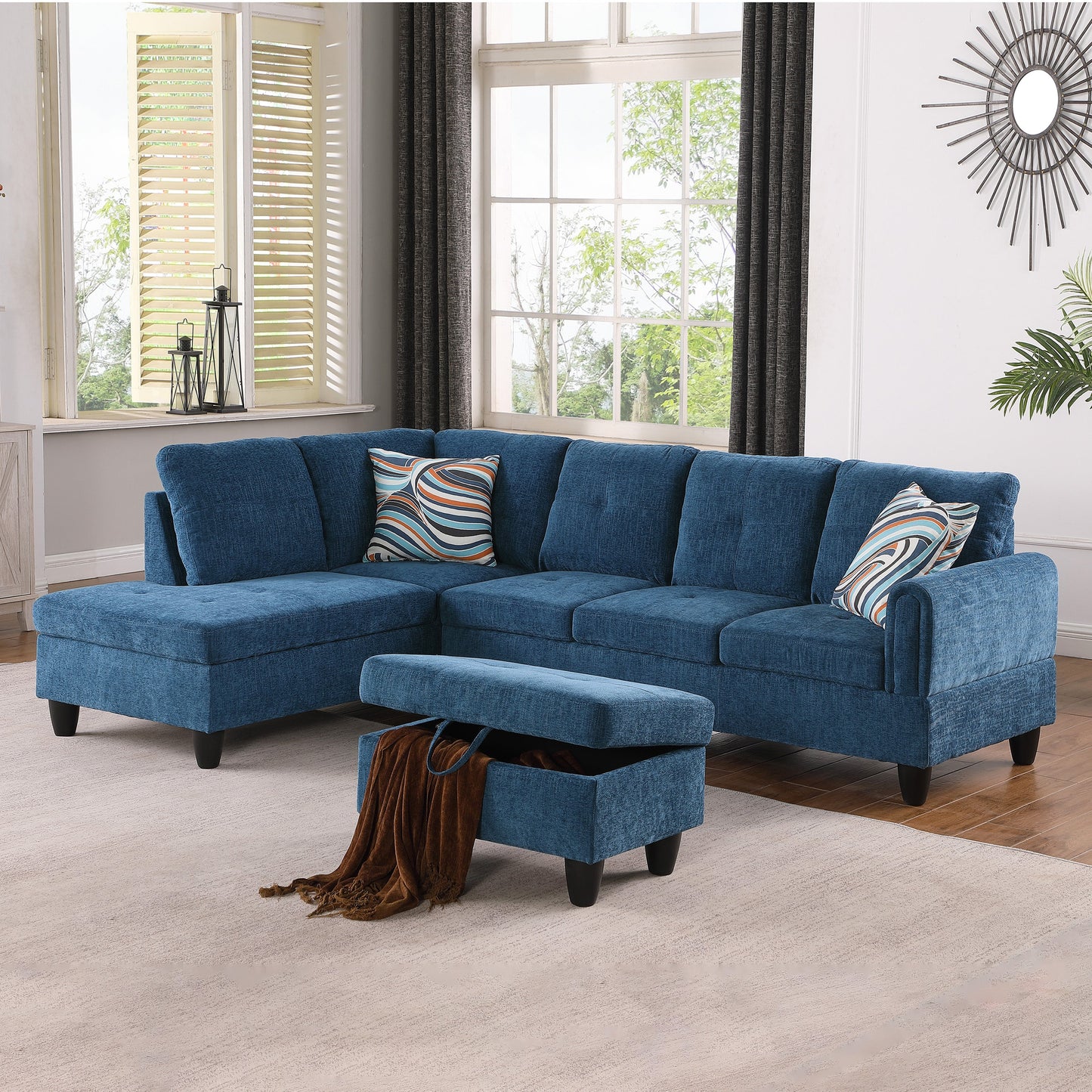 97" Wide Blue Flannel Living Room Sofa Set - Stylish & Comfortable Modern Couch