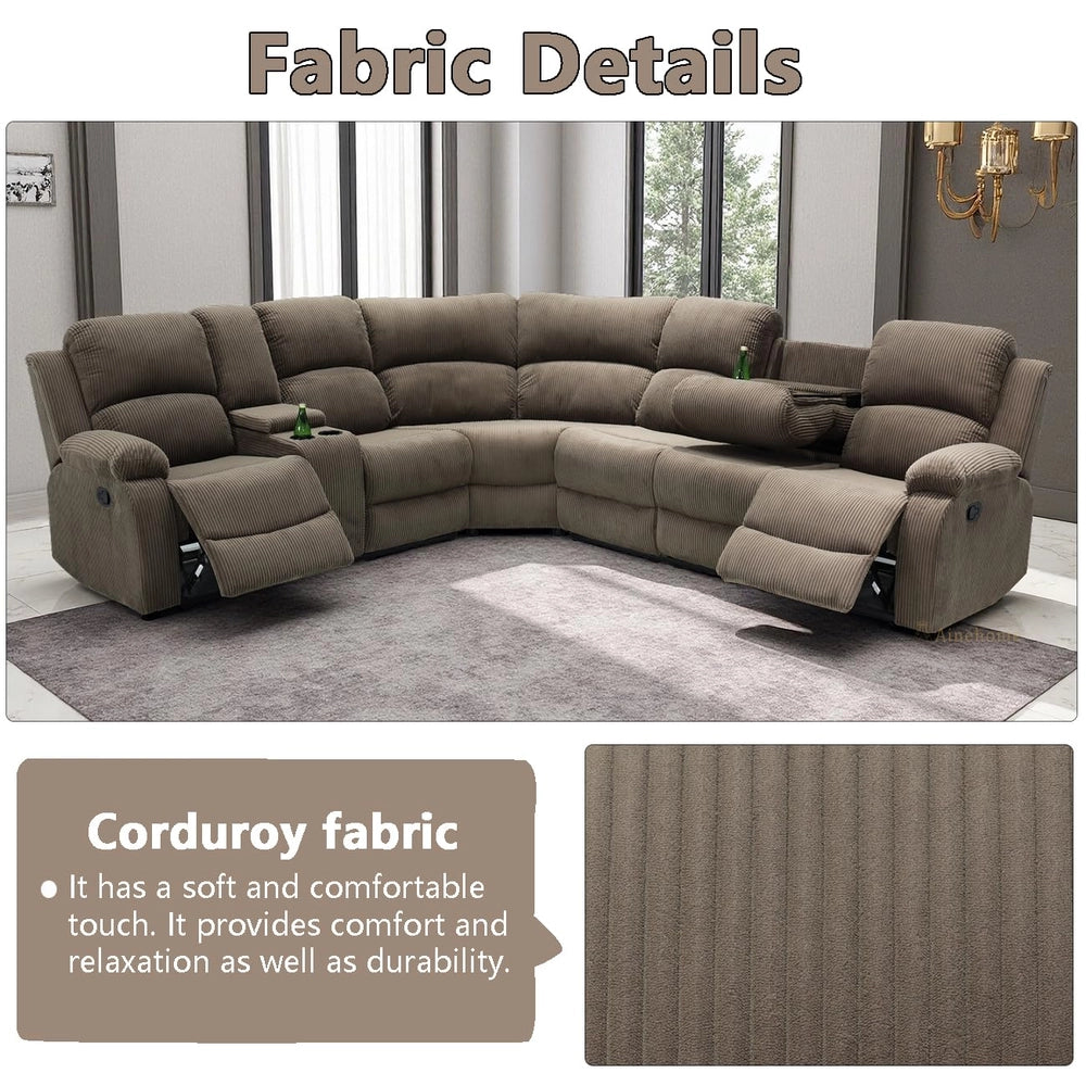 Ainehome Grandview 5-Seat Reclining Sectional in Textured Peanut Fabric