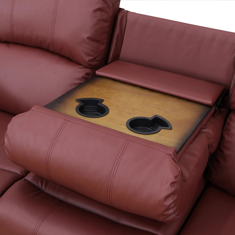 Ainehome Cinema 3-Piece Red Faux Leather Manual Reclining Sofa Set