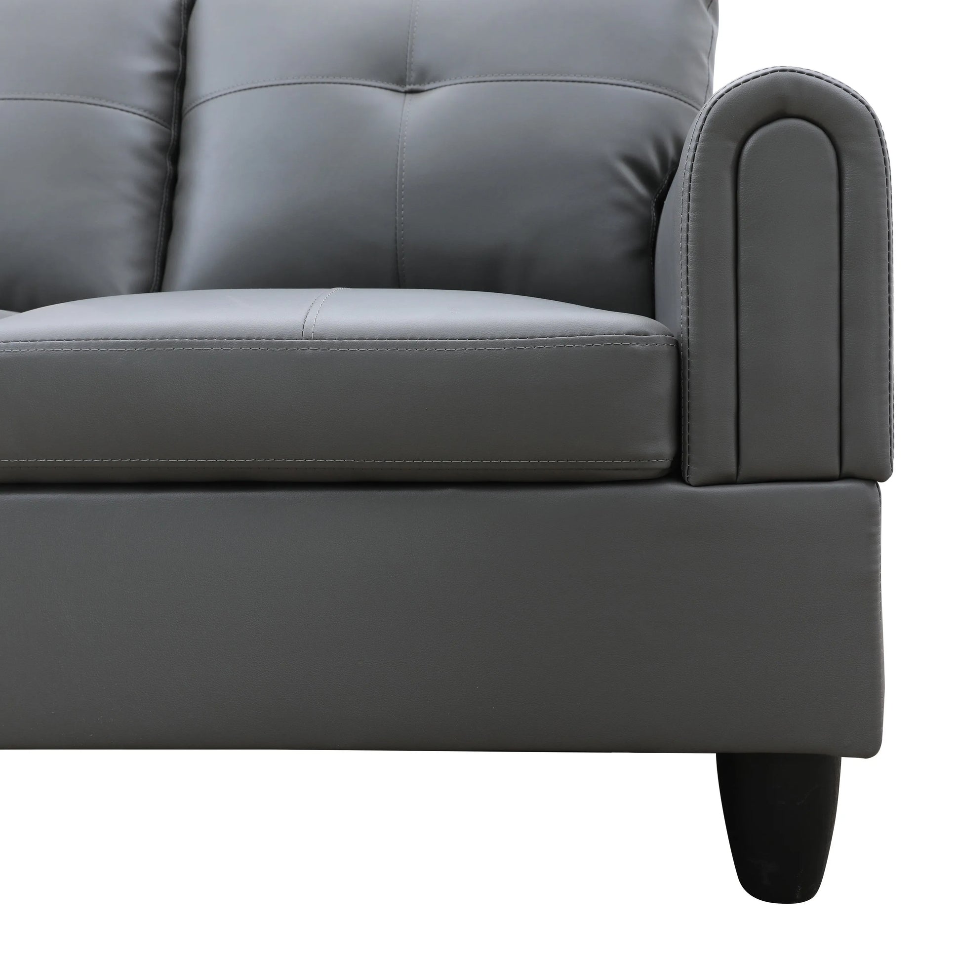Ainehome 97" Wide Dark Grey Faux Leather L-Shaped Living Room Sectional Sofa Set