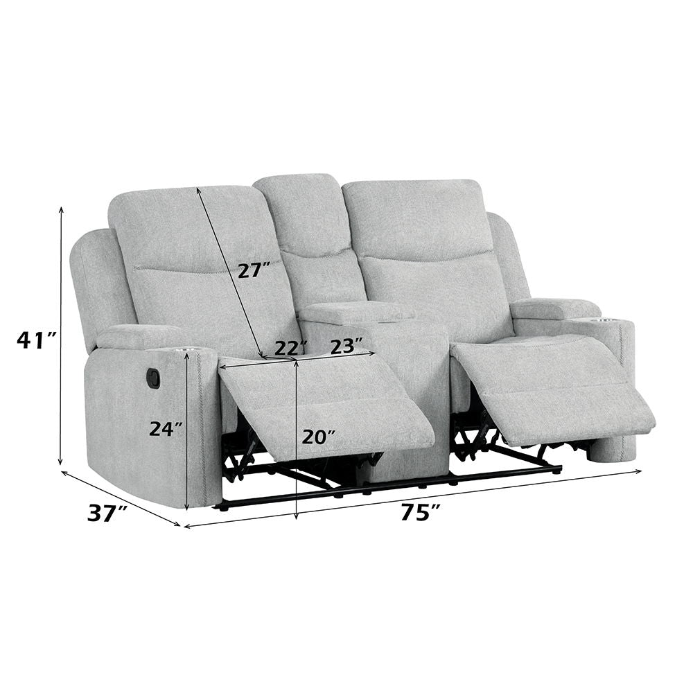 Galya - Motion Loveseat With Console - Light Gray Chenille