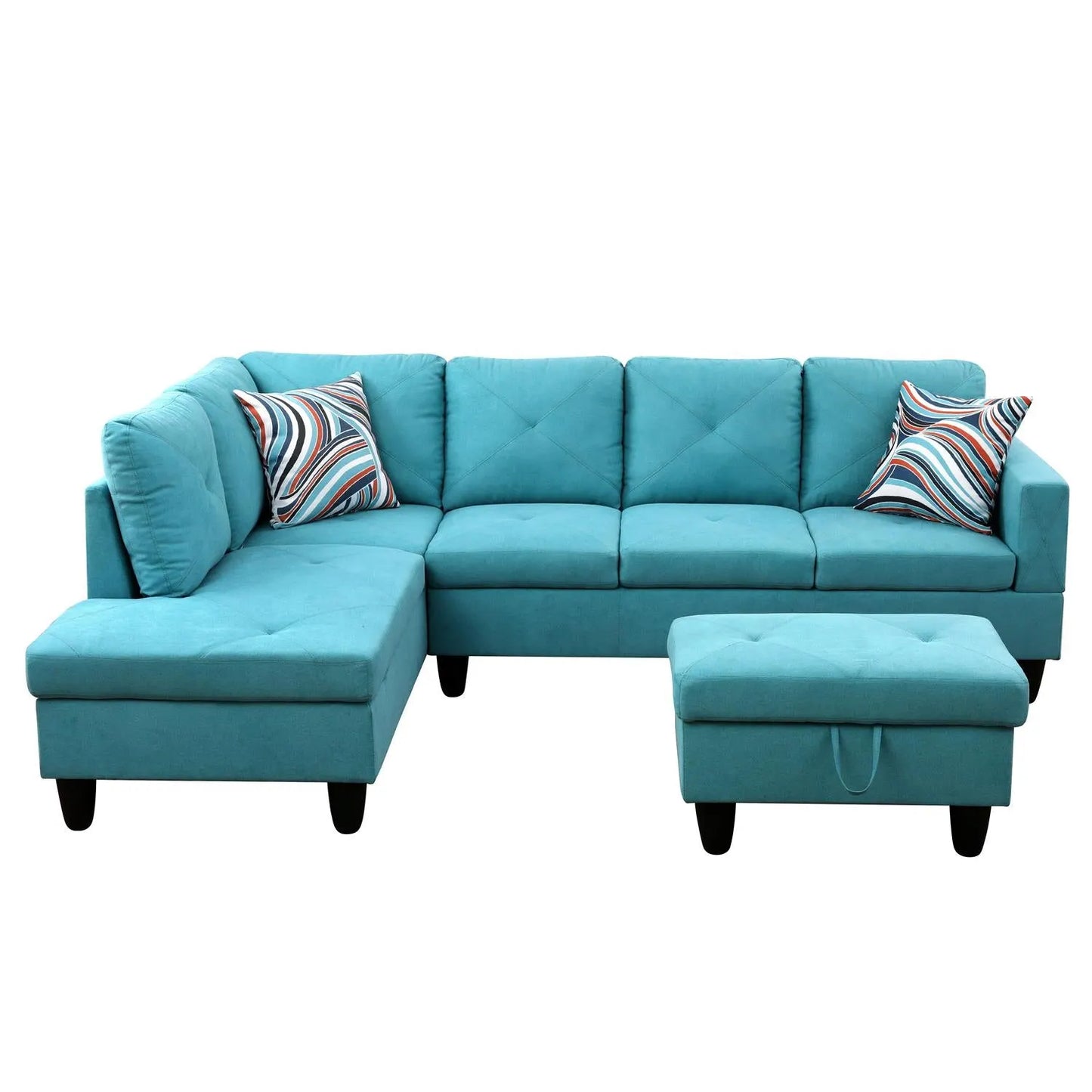 97" Wide Sky Blue Flannel L-Shaped Living Room Sectional Sofa Set — image 4