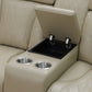 Ainehome Beige Leather Power Reclining Sectional Sofa with Reading Lamp