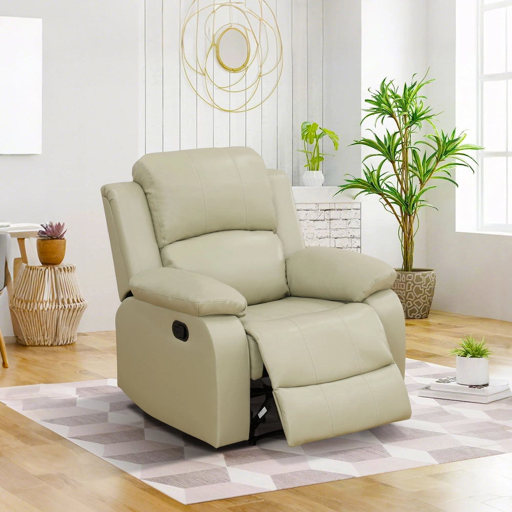 Cinema 3-Piece Beige Faux Leather Manual Reclining Sofa Set