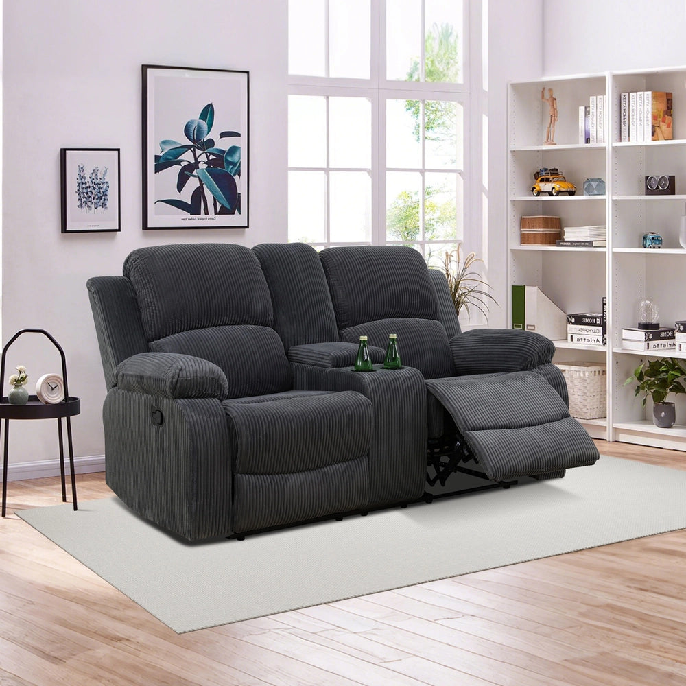 Cinema 3-Piece Textured Dark Grey Corduroy Reclining Sofa Set